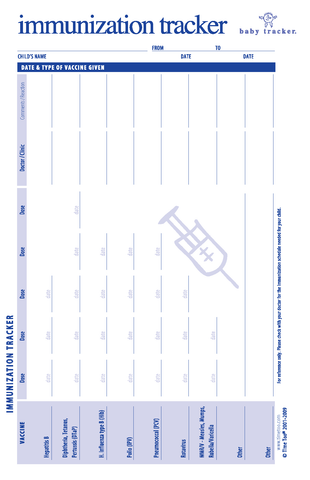 Baby Tracker Health and Immunization Record Side 1